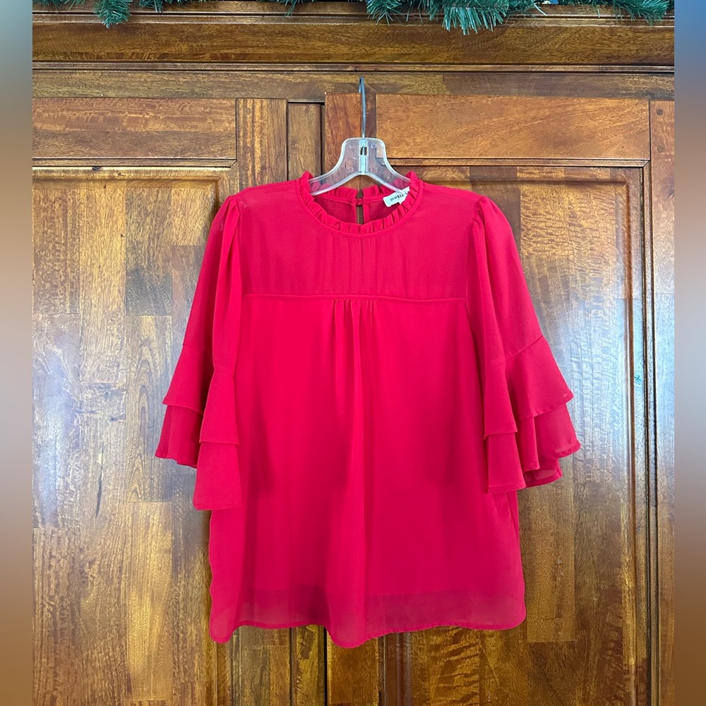 Monteau Scarlet Ruffle Sleeve Blouse